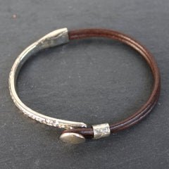 Chiang Mai Bracelet - 24k Gold and Sterling Silver Dipped Leather Cuff