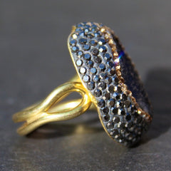 Mood Ring - 24k Gold Sky Druzy & Swarovski Crystal Cocktail Ring