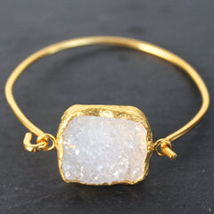 Old San Juan Bracelet - 24k Gold Dipped Iridescent White Druzy Crystal Cuff
