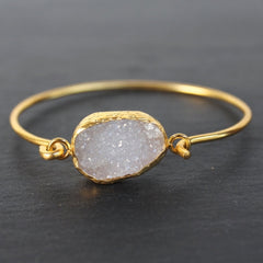 Old San Juan Bracelet - 24k Gold Dipped Iridescent White Druzy Crystal Cuff