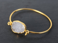 Old San Juan Bracelet - 24k Gold Dipped Iridescent White Druzy Crystal Cuff