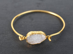 Old San Juan Bracelet - 24k Gold Dipped Iridescent White Druzy Crystal Cuff