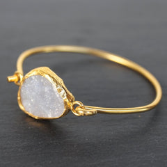 Old San Juan Bracelet - 24k Gold Dipped Iridescent White Druzy Crystal Cuff