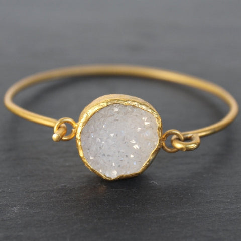 Old San Juan Bracelet - 24k Gold Dipped Iridescent White Druzy Crystal Cuff