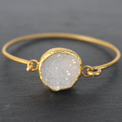 Old San Juan Bracelet - 24k Gold Dipped Iridescent White Druzy Crystal Cuff