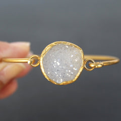 Old San Juan Bracelet - 24k Gold Dipped Iridescent White Druzy Crystal Cuff