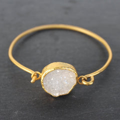 Old San Juan Bracelet - 24k Gold Dipped Iridescent White Druzy Crystal Cuff