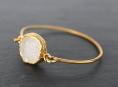 Old San Juan Bracelet - 24k Gold Dipped Iridescent White Druzy Crystal Cuff