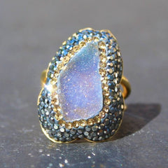 Mood Ring - 24k Gold, Sky Druzy & Swarovski Crystal Cocktail Ring