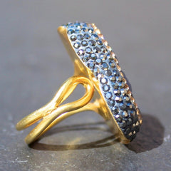 Mood Ring - 24k Gold, Sky Druzy & Swarovski Crystal Cocktail Ring