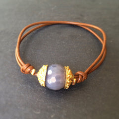 Chime Bracelet - 24k Gold Dipped Charm, Moonstone and Leather Bracelet