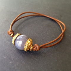 Chime Bracelet - 24k Gold Dipped Charm, Moonstone and Leather Bracelet